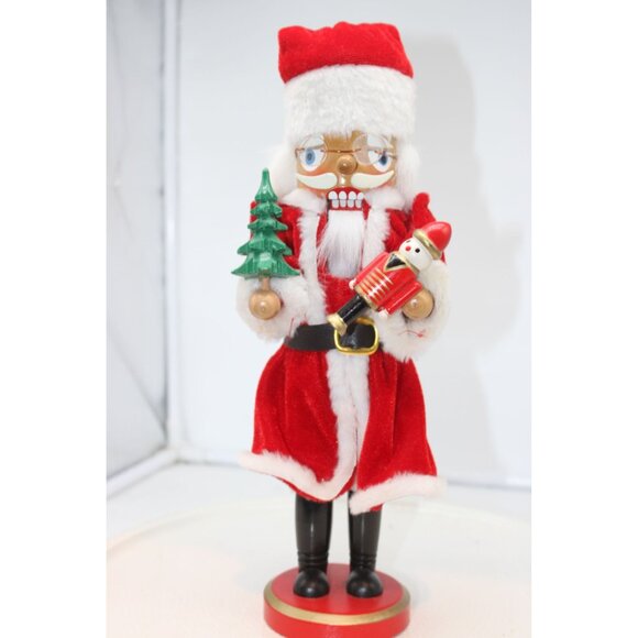 Wooden Nutcracker - Santa w/Glasses holding Tree & Nutcracker - 15" - Picture 1 of 4